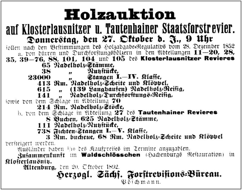 1892-10-27 Kl Holzauktion